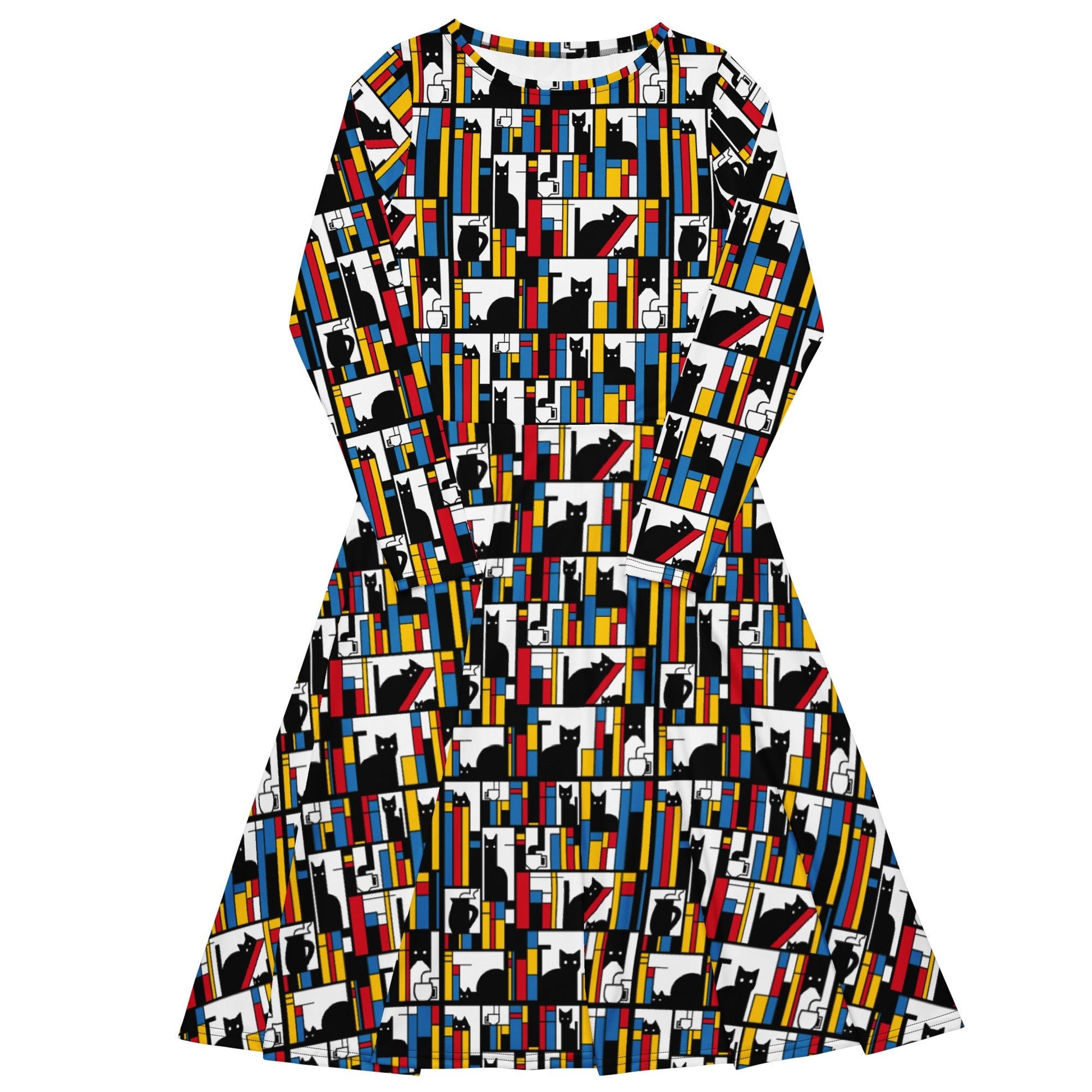 Mondrian Cat Library Long Sleeve Midi Dress 1