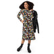 Nerdy Mondrian Cat Library Long Sleeve Midi Dress