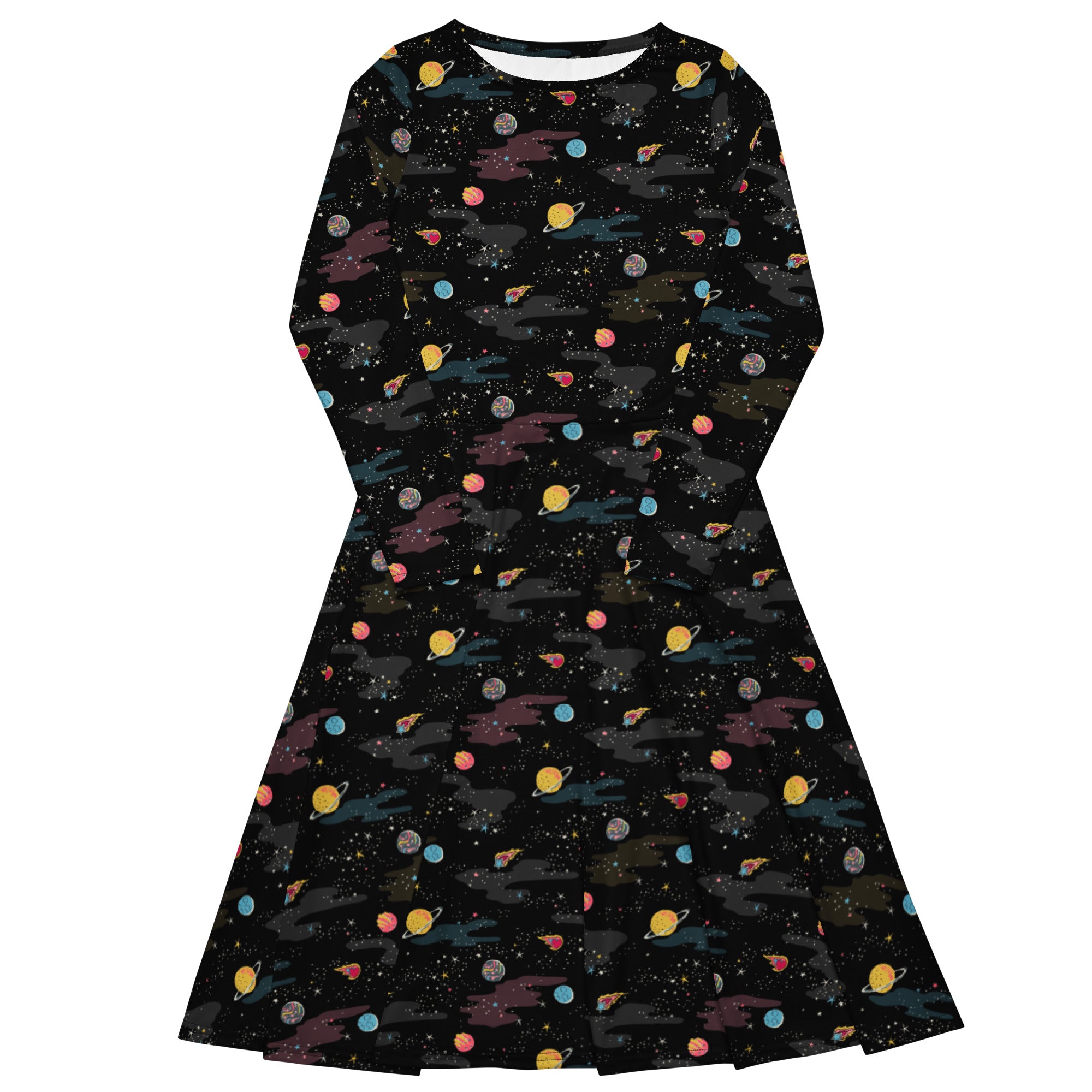Nerdy A Starry Galaxy Outer Space Long Sleeve Midi Dress