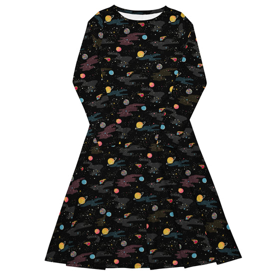 Nerdy A Starry Galaxy Outer Space Long Sleeve Midi Dress