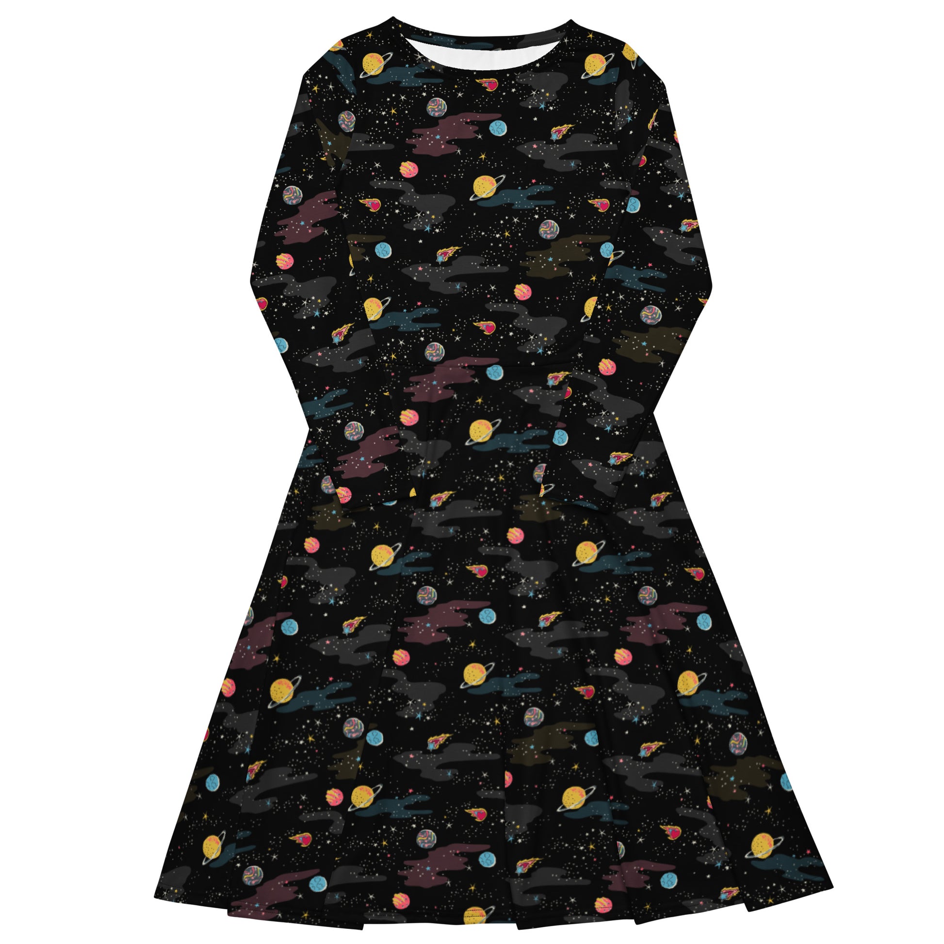 A Starry Galaxy Outer Space Long Sleeve Midi Dress 1