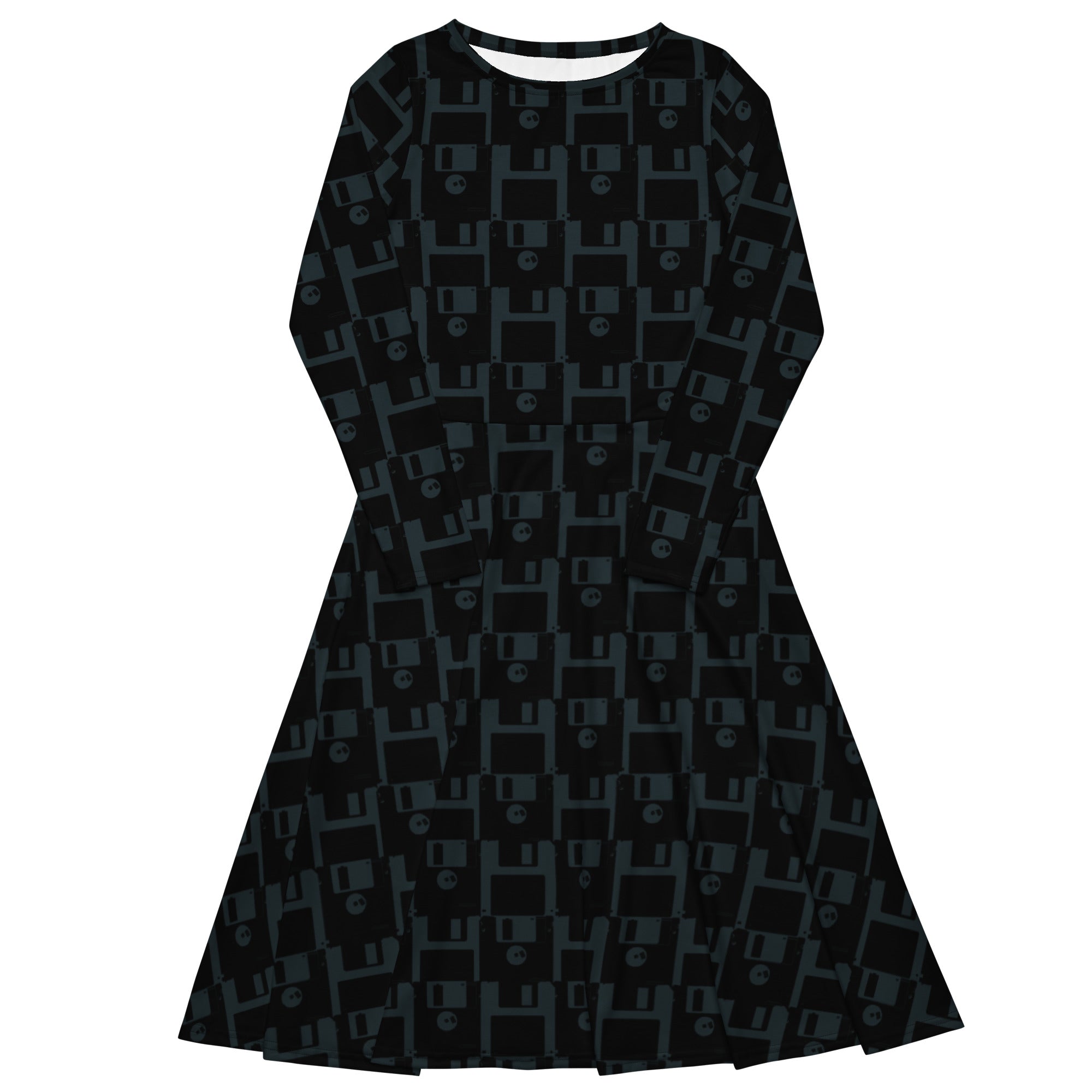 Nerdy Floppy Disk Long Sleeve Midi Dress
