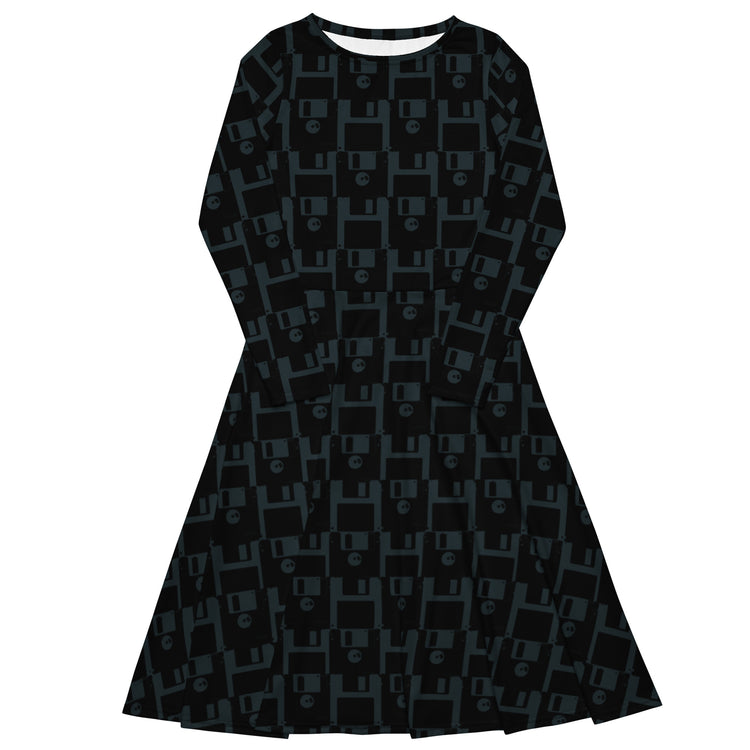 Nerdy Floppy Disk Long Sleeve Midi Dress
