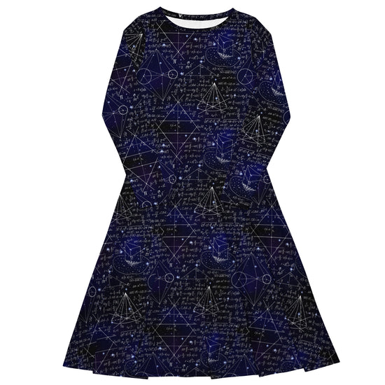 Nerdy Math And Physics Space Long Sleeve Midi Dress