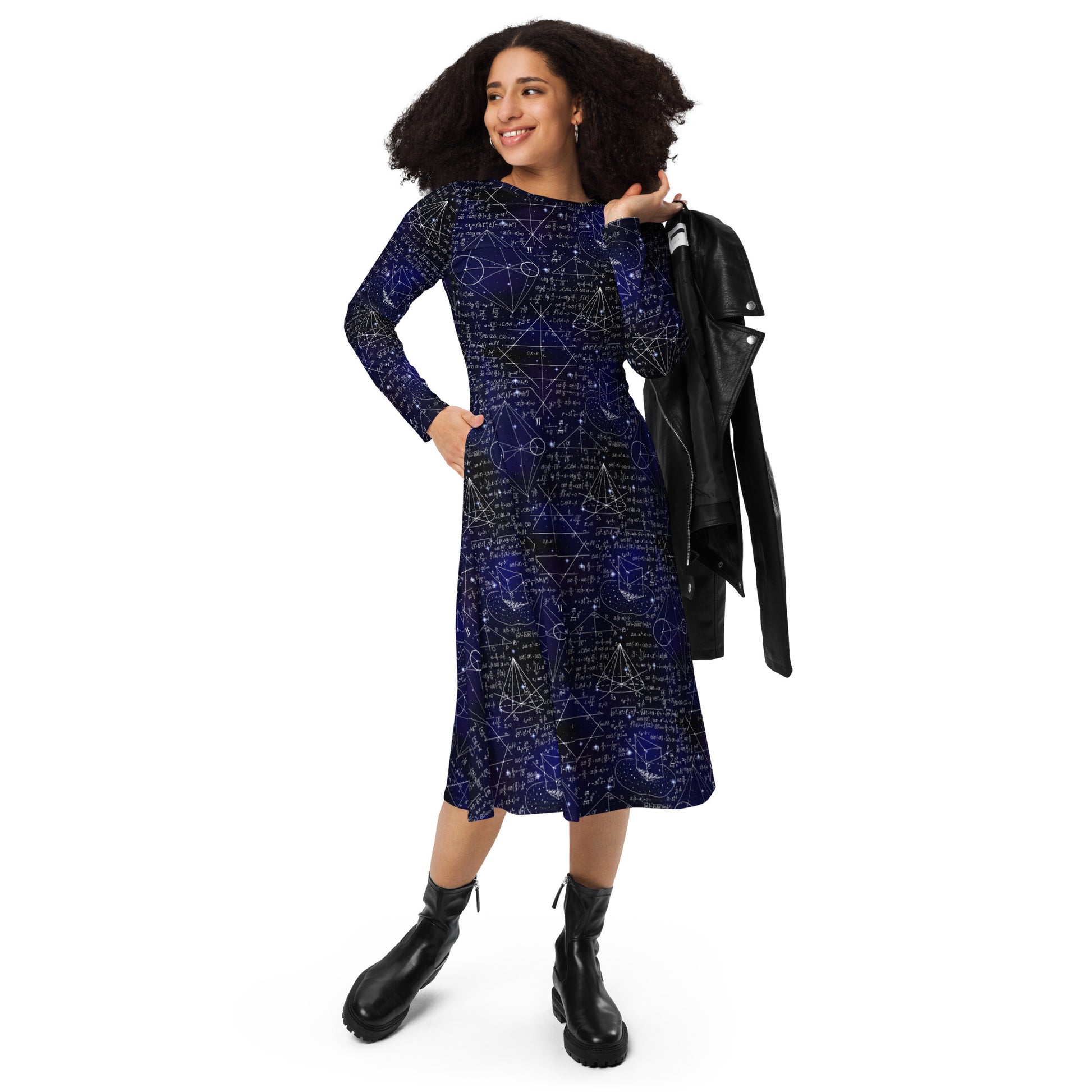 Math And Physics Space Long Sleeve Midi Dress 4