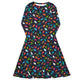Nerdy Colorful Dinosaur Silhouettes Navy Long Sleeve Midi Dress