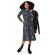 Nerdy Colorful Dinosaur Silhouettes Navy Long Sleeve Midi Dress