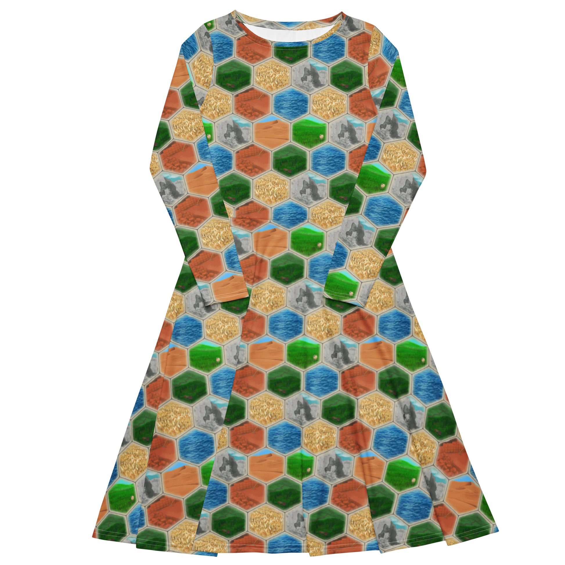 Hexagon Tile Board Game Long Sleeve Midi Dress 1