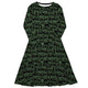 Nerdy Cats in the Leaves Long Sleeve Midi Dress