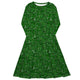 Nerdy Mad Science Lab Green Long Sleeve Midi Dress