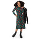 Nerdy Tropical Dinosaur Green Aloha Long Sleeve Midi Dress