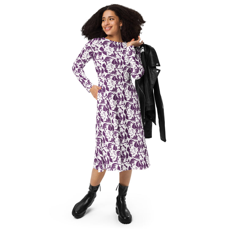 Nerdy Dnd Purple Dragons Long Sleeve Midi Dress