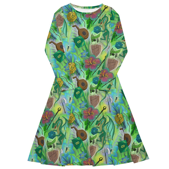 Nerdy Green Dragon Encounter Dnd Long Sleeve Midi Dress