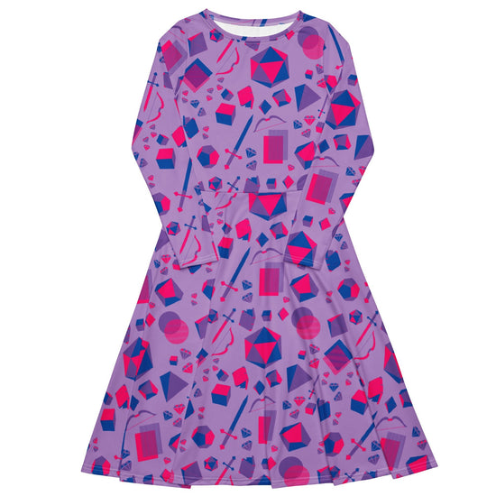 Nerdy Pink Blue and Bisexual Colors Tabletop RPG Items Dnd Long Sleeve Midi Dress