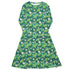 Dinosaur Smiles Flowers and Leaves Long Sleeve Midi Dress 1