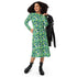 Dinosaur Smiles Flowers and Leaves Long Sleeve Midi Dress 4