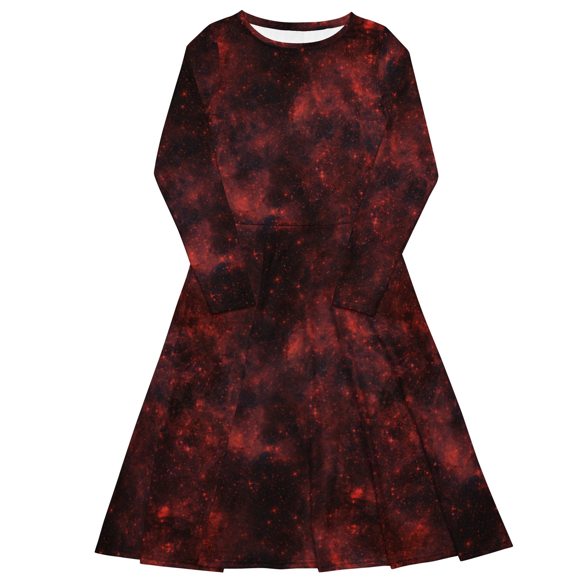 Nerdy Red Nebula Space Long Sleeve Midi Dress