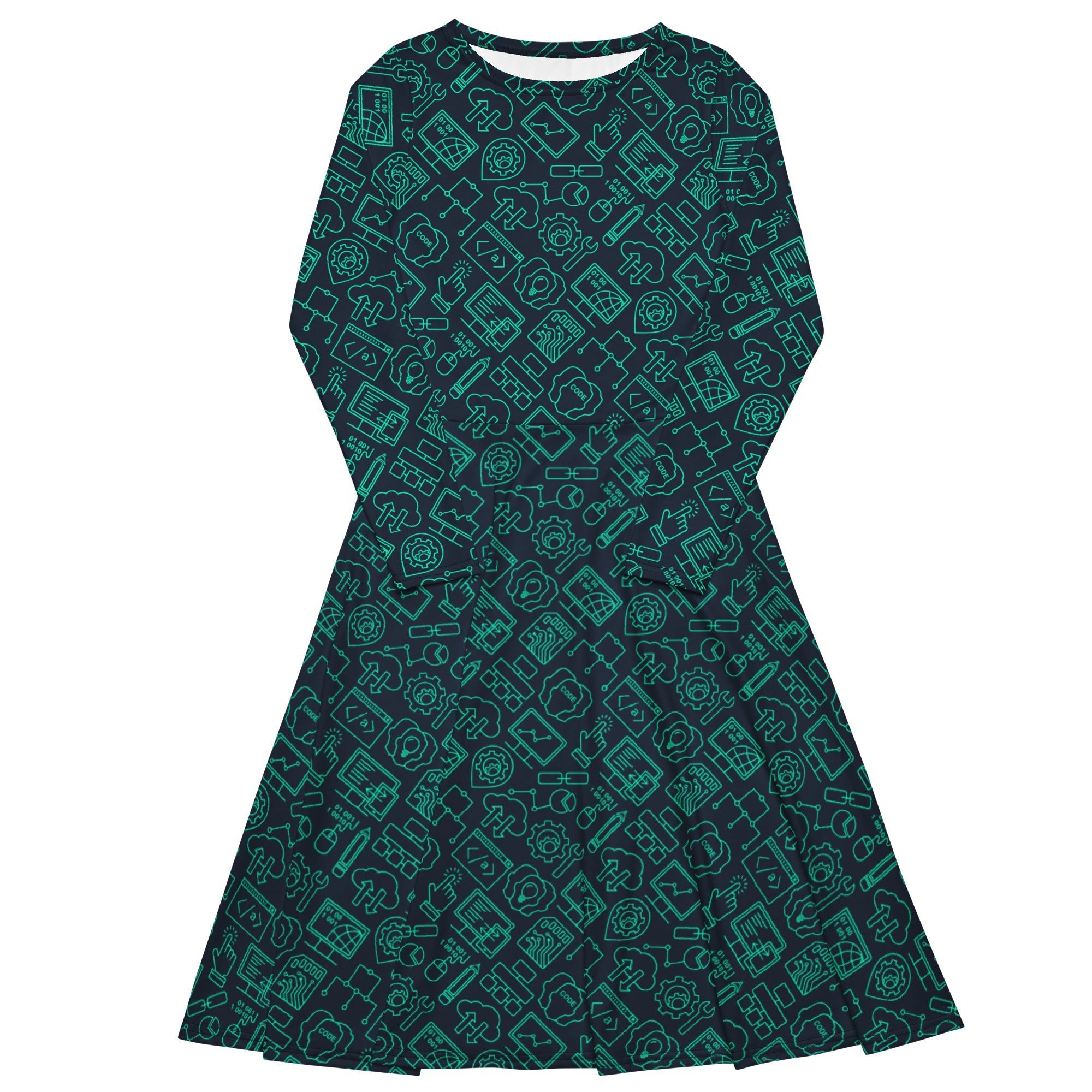 Nerdy Computer Internet Technology Long Sleeve Midi Dress