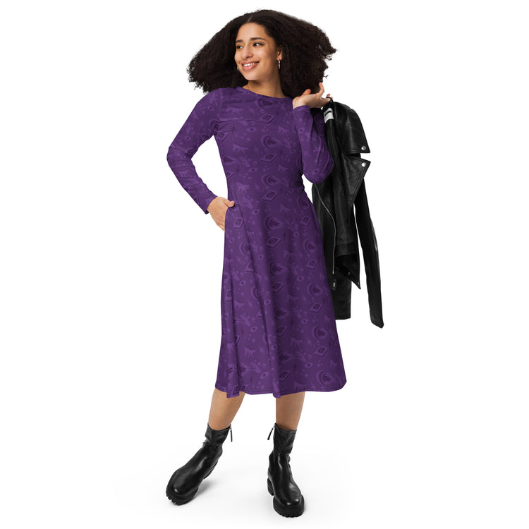 Nerdy Dnd Warlock Class Long Sleeve Midi Dress