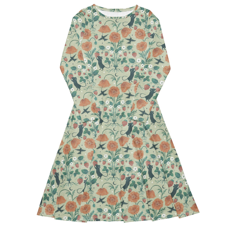 Nerdy Spring Garden Long Sleeve Midi Dress