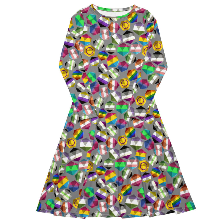 Nerdy Roll with Pride LGBTQ Dice Dnd Long Sleeve Midi Dress