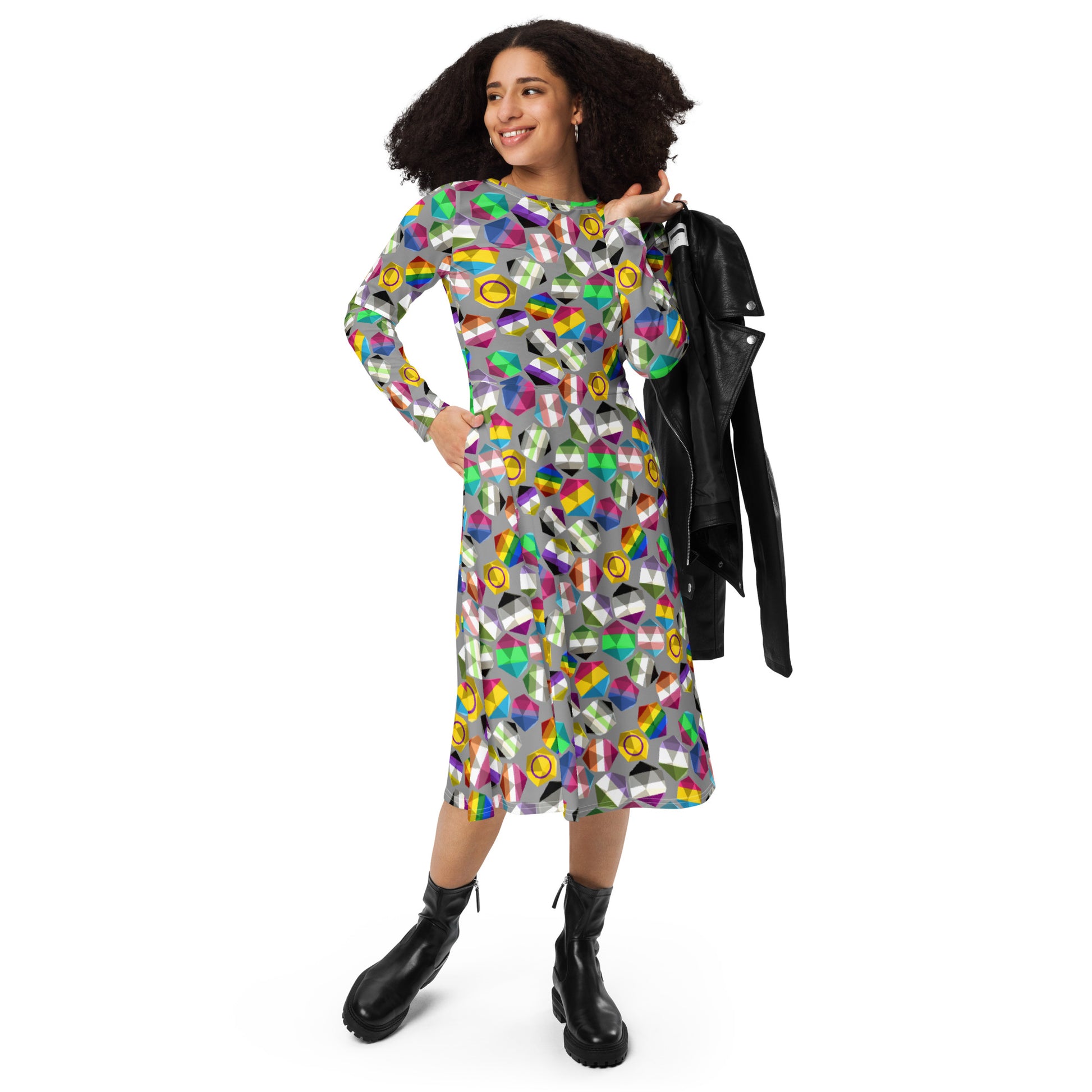 Roll with Pride LGBTQ Dice Dnd Long Sleeve Midi Dress 4