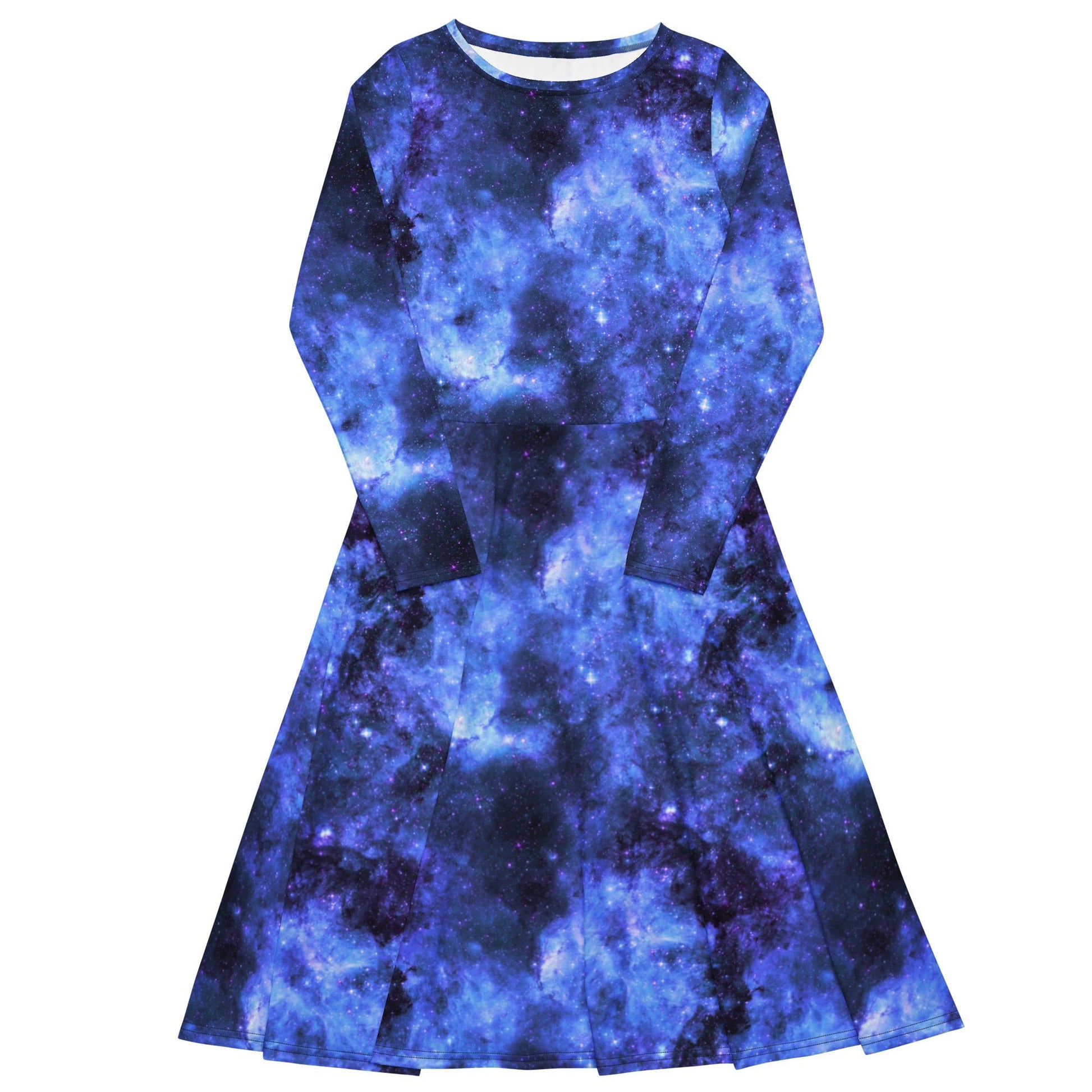 Blue Purple Nebula Space Long Sleeve Midi Dress 1