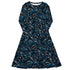 Dotted Blue Musical Notes Black Long Sleeve Midi Dress 1