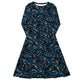 Nerdy Dotted Blue Musical Notes Black Long Sleeve Midi Dress