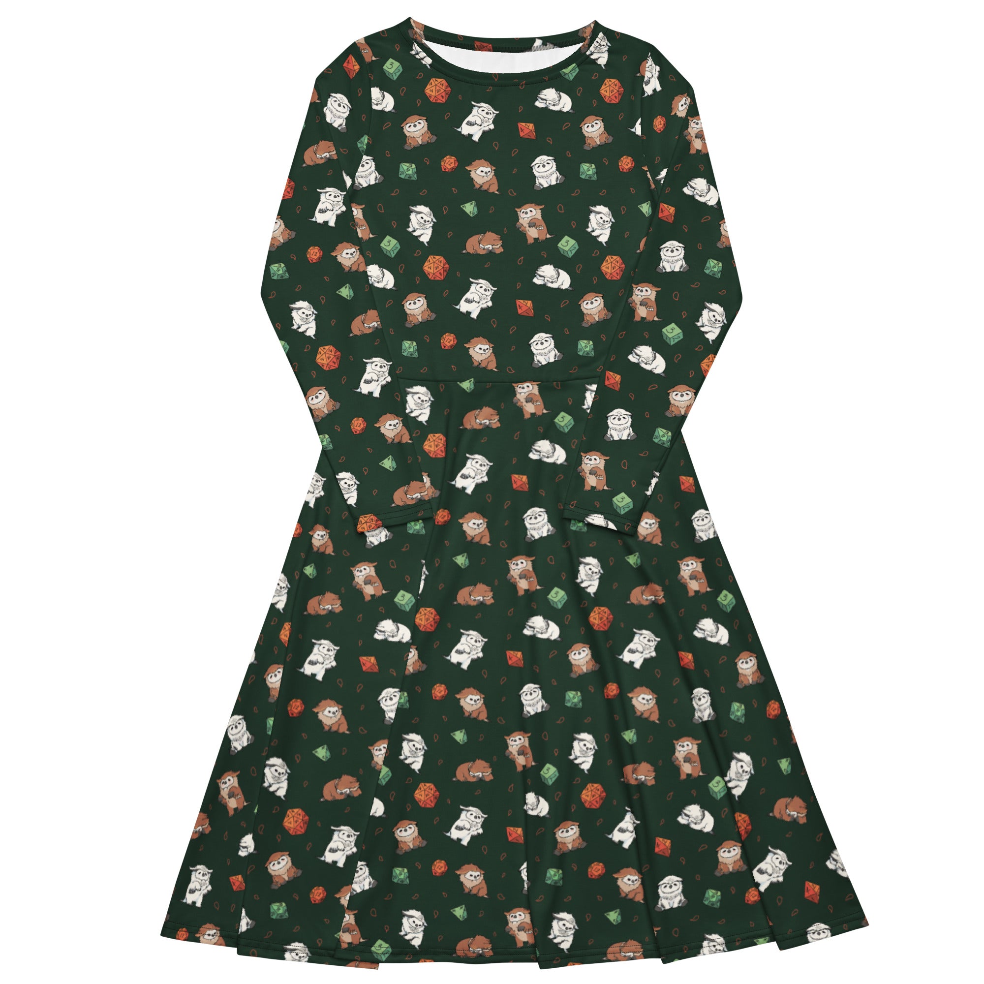 Nerdy Dnd Owlbears Long Sleeve Midi Dress