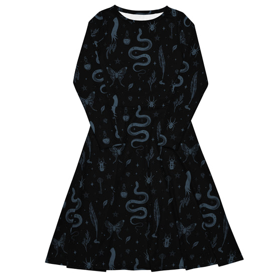 Nerdy Episodic Mystical Collection Black Long Sleeve Midi Dress