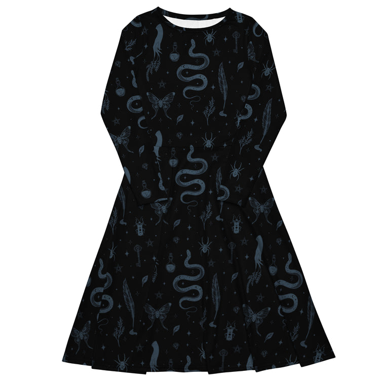 Nerdy Episodic Mystical Collection Black Long Sleeve Midi Dress