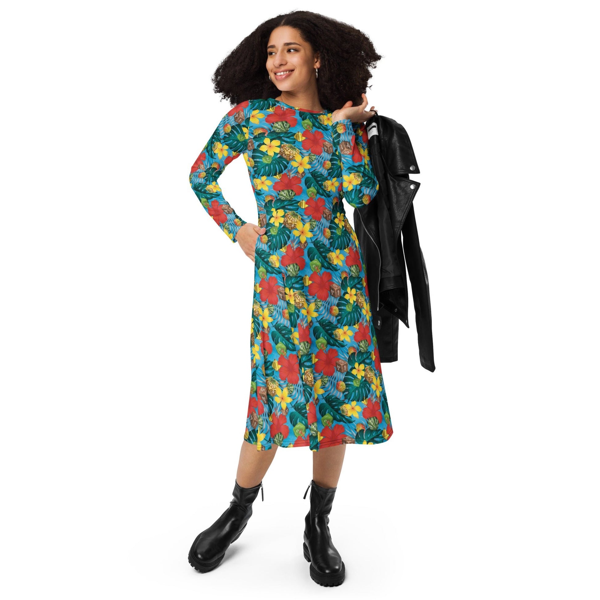 Tropical Fruit Dice Dnd Long Sleeve Midi Dress 4