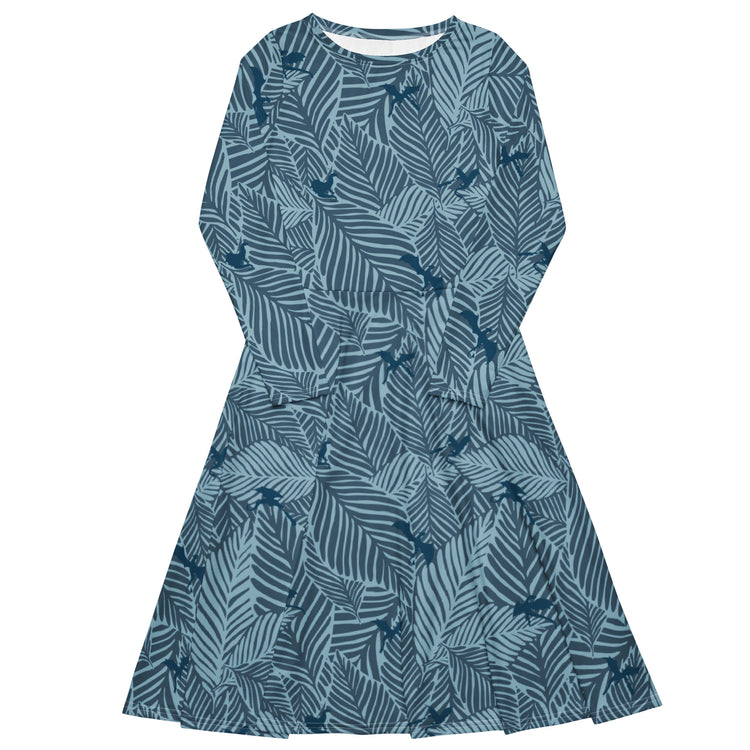 Nerdy Tropical Dragons Long Sleeve Midi Dress