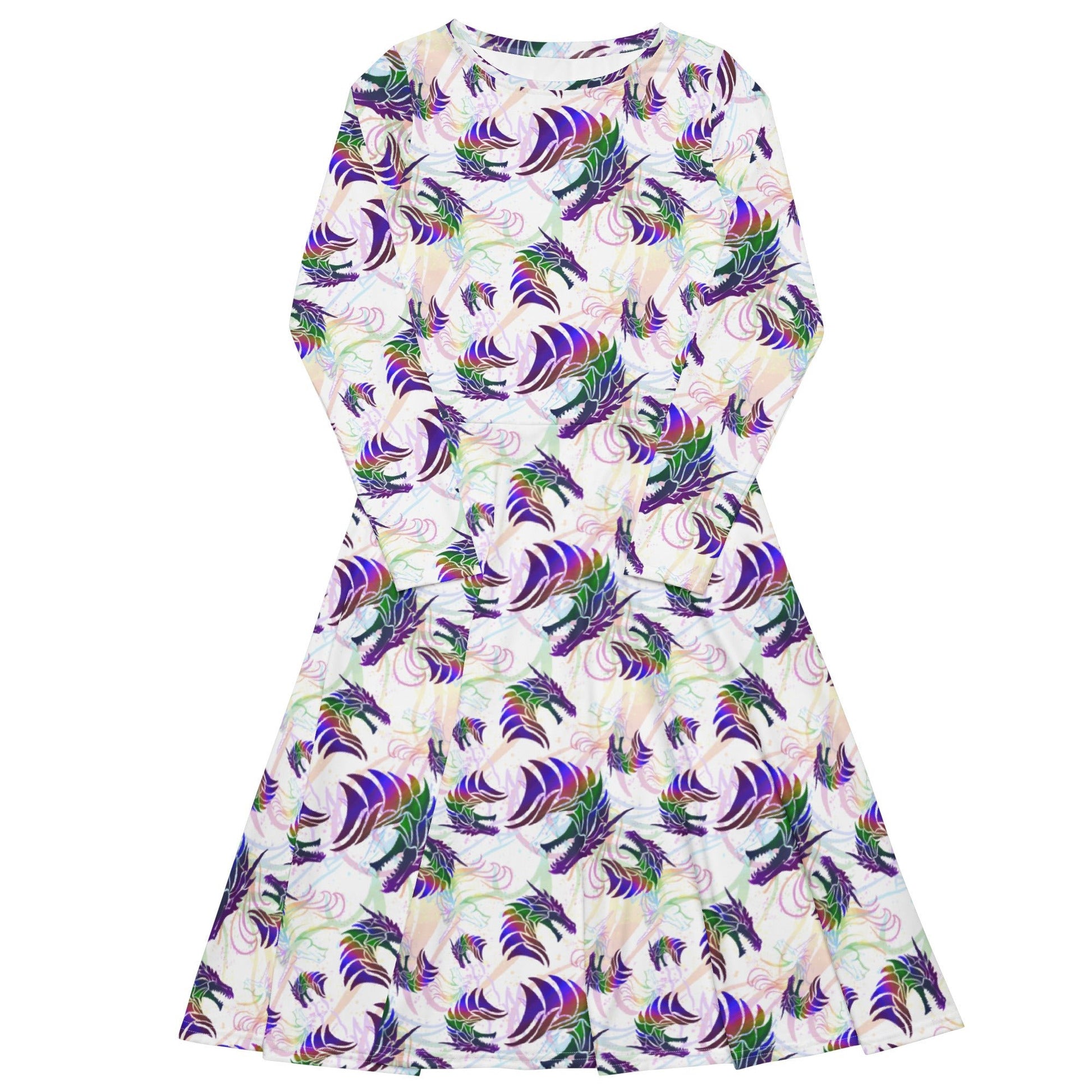 Rainbow Dragons and Unicorns Long Sleeve Midi Dress 1