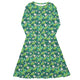 Nerdy Dinosaur Smiles Flowers and Leaves Long Sleeve Midi Dress