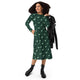 Nerdy Dino Green Tropics Green Dinosaur Long Sleeve Midi Dress