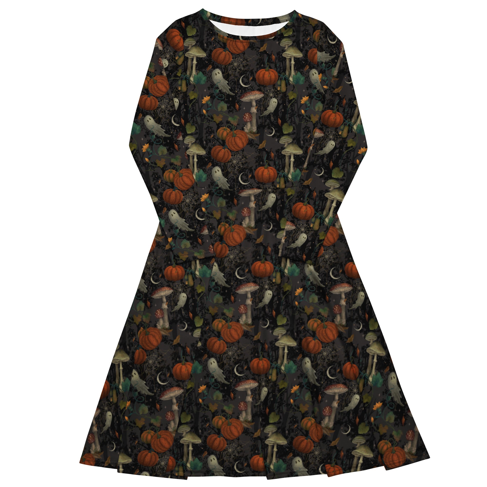 Cottagecore Halloween Mushroom Long Sleeve Midi Dress 1