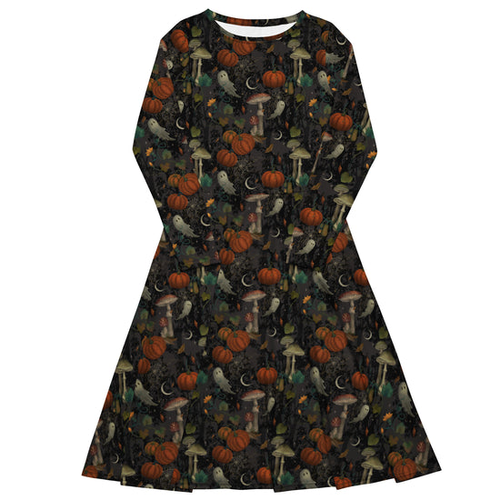 Nerdy Cottagecore Halloween Long Sleeve Midi Dress