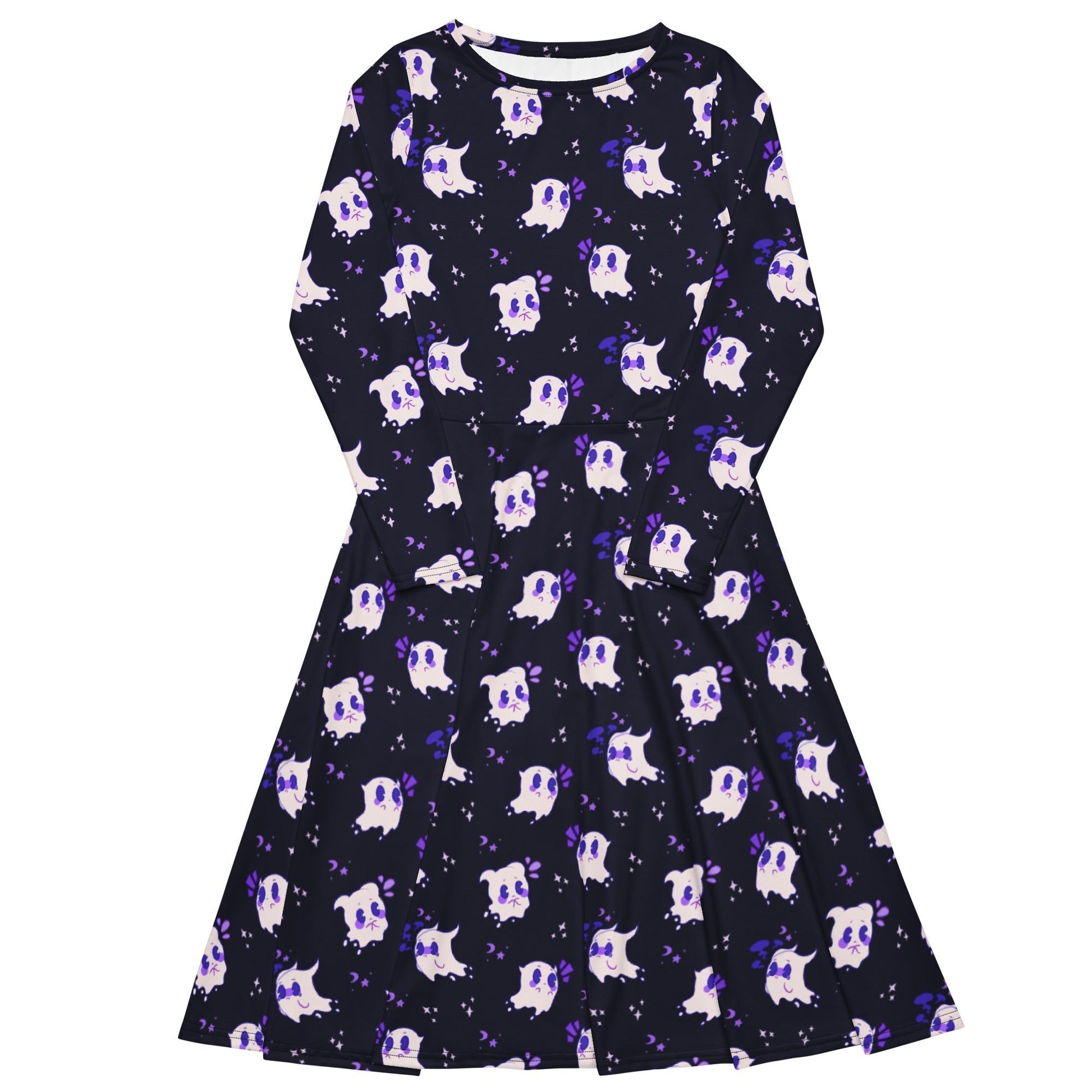 Anxious Ghosts Purple Long Sleeve Midi Dress 1