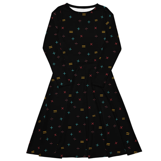 Nerdy Math Symbols Black Long Sleeve Midi Dress