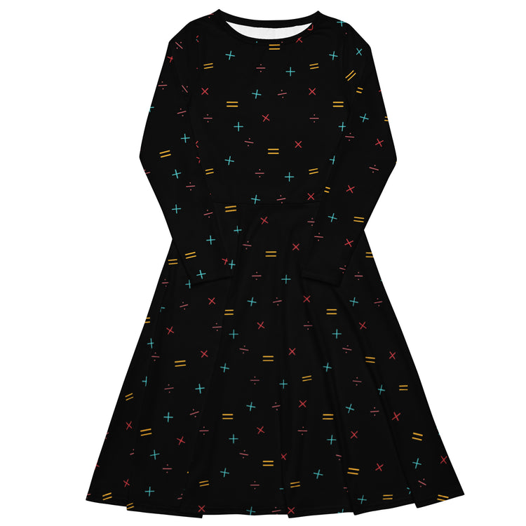 Nerdy Math Symbols Black Long Sleeve Midi Dress