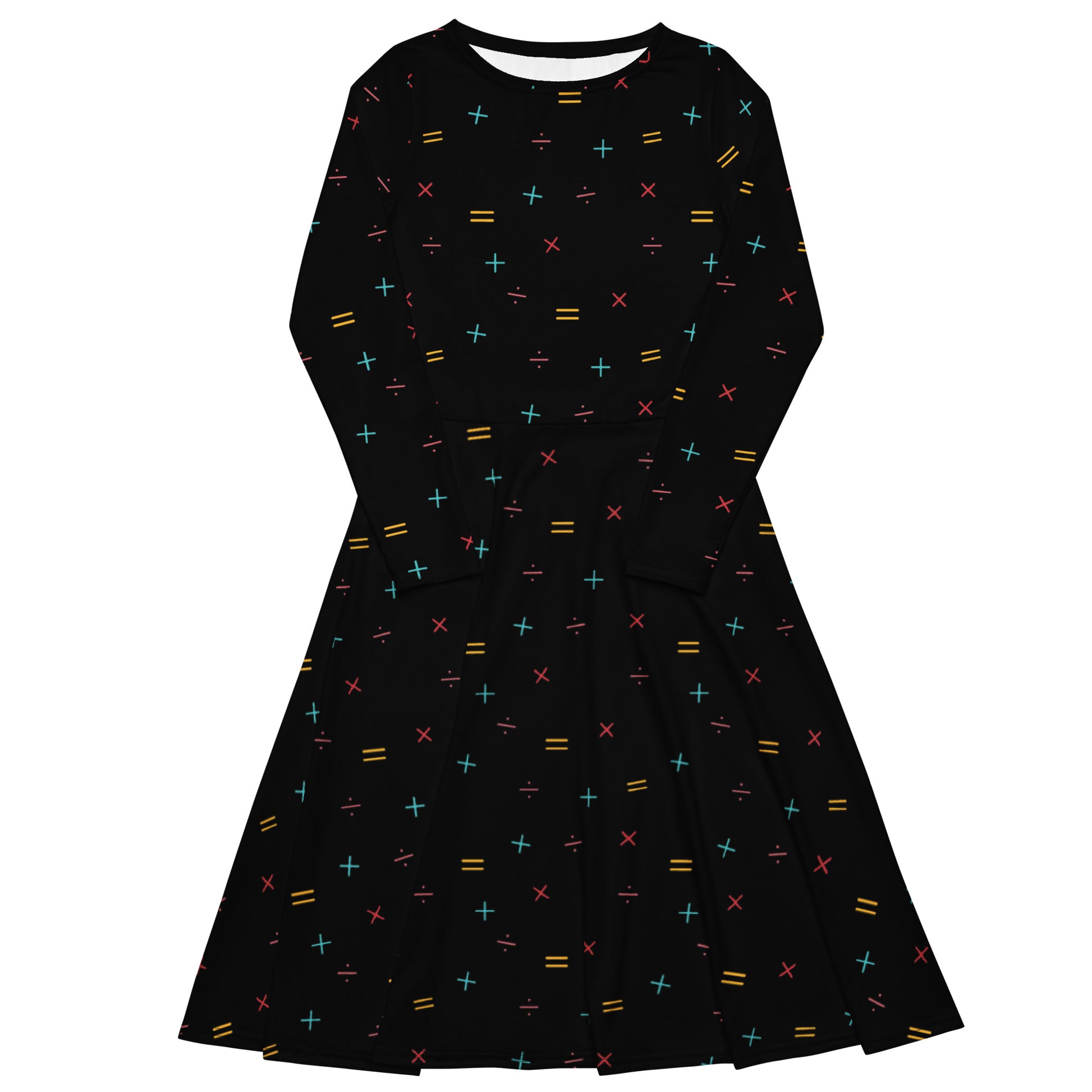 Math Symbols Black Long Sleeve Midi Dress 1