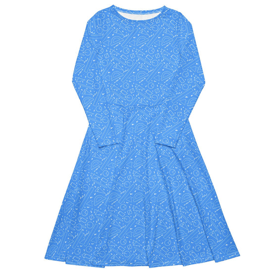 Nerdy Geometry Blue Math Long Sleeve Midi Dress