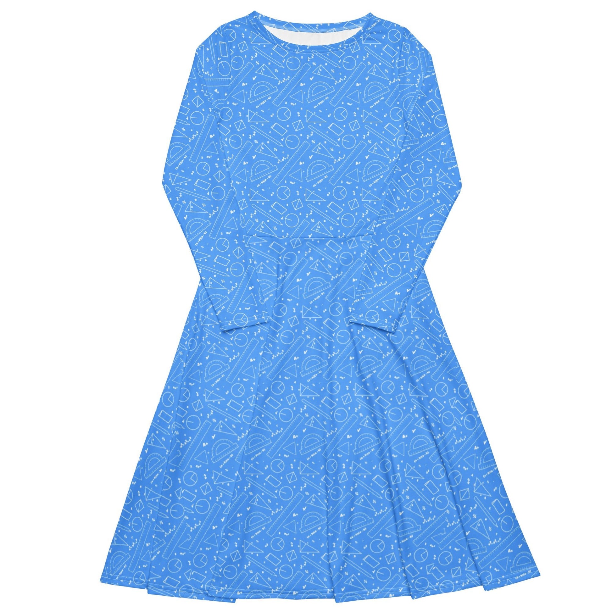 Geometry Blue Math Long Sleeve Midi Dress 1