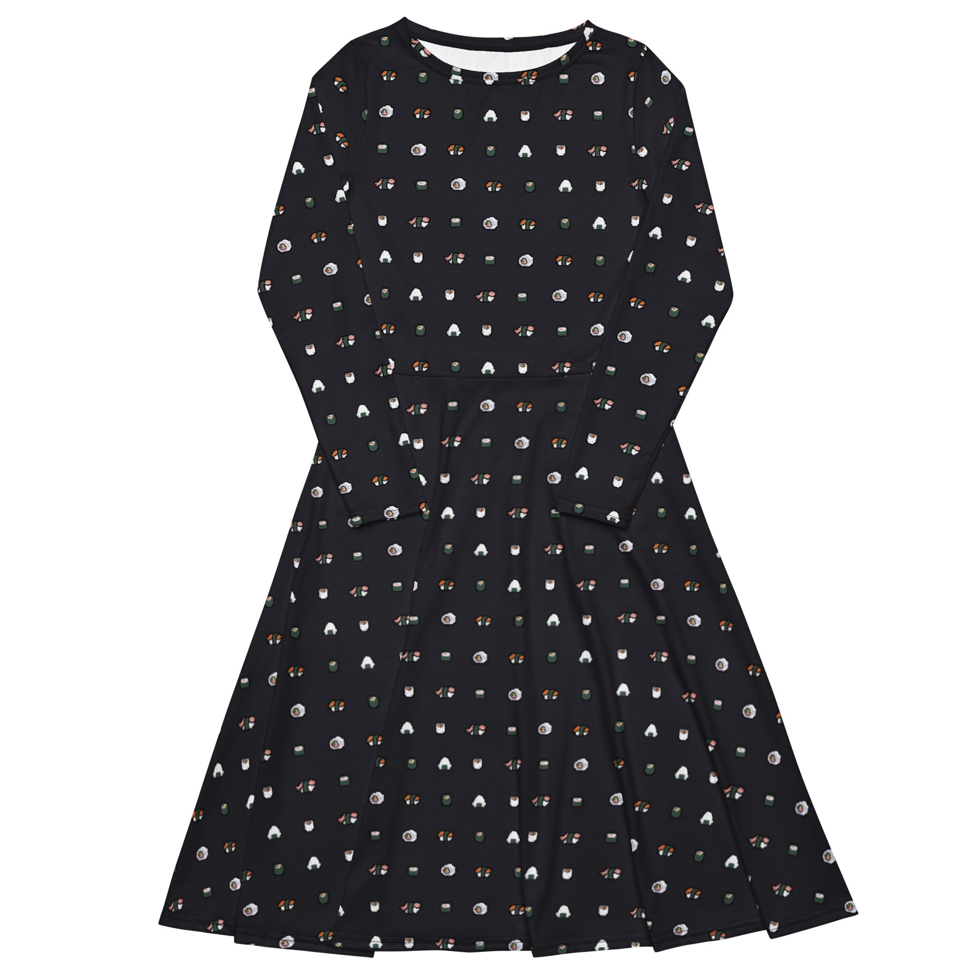 Anime Sushi Rolls Dark Long Sleeve Midi Dress 1