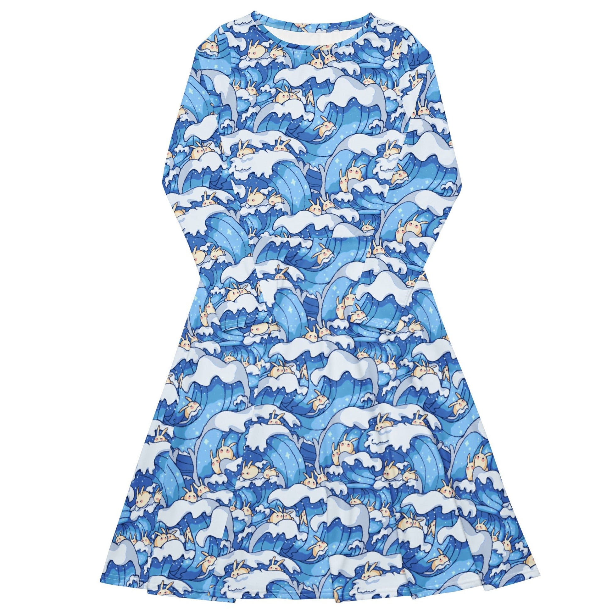 Surfer Bunnies Anime Long Sleeve Midi Dress 1