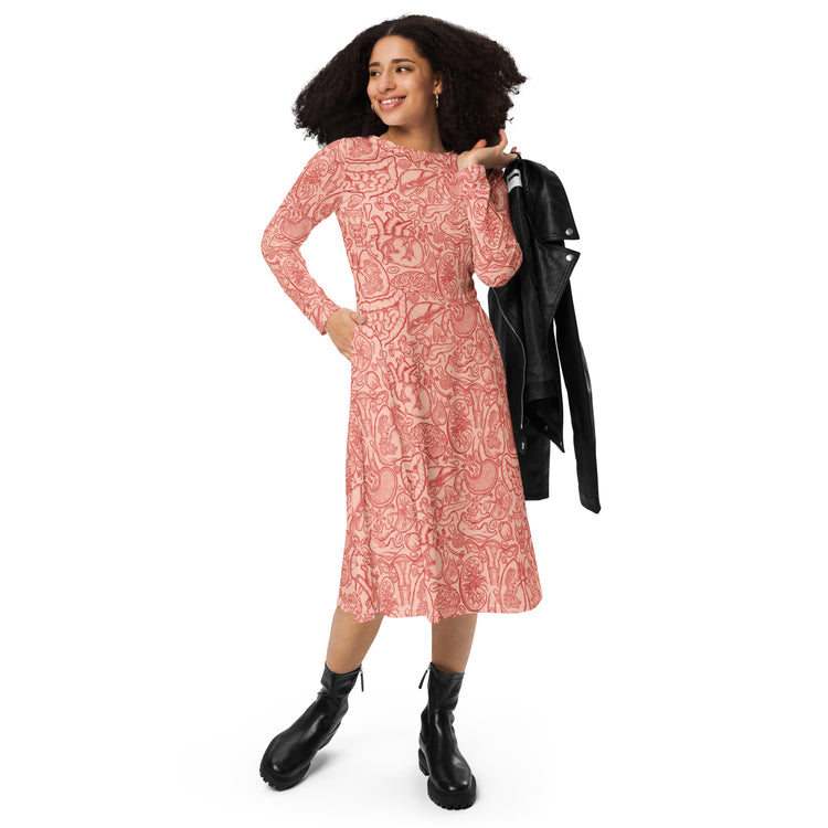 Nerdy Human Anatomy Light Long Sleeve Midi Dress