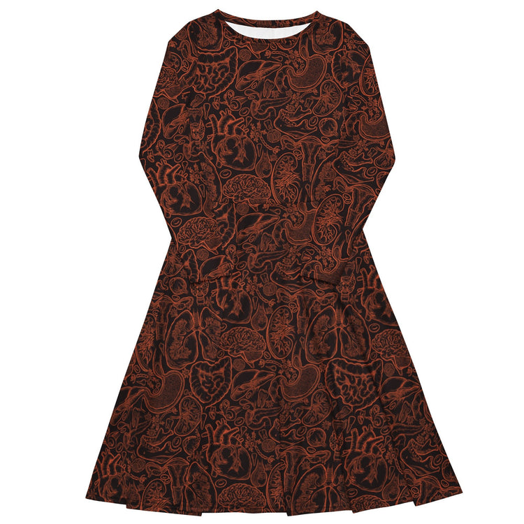 Nerdy Human Anatomy Dark Long Sleeve Midi Dress