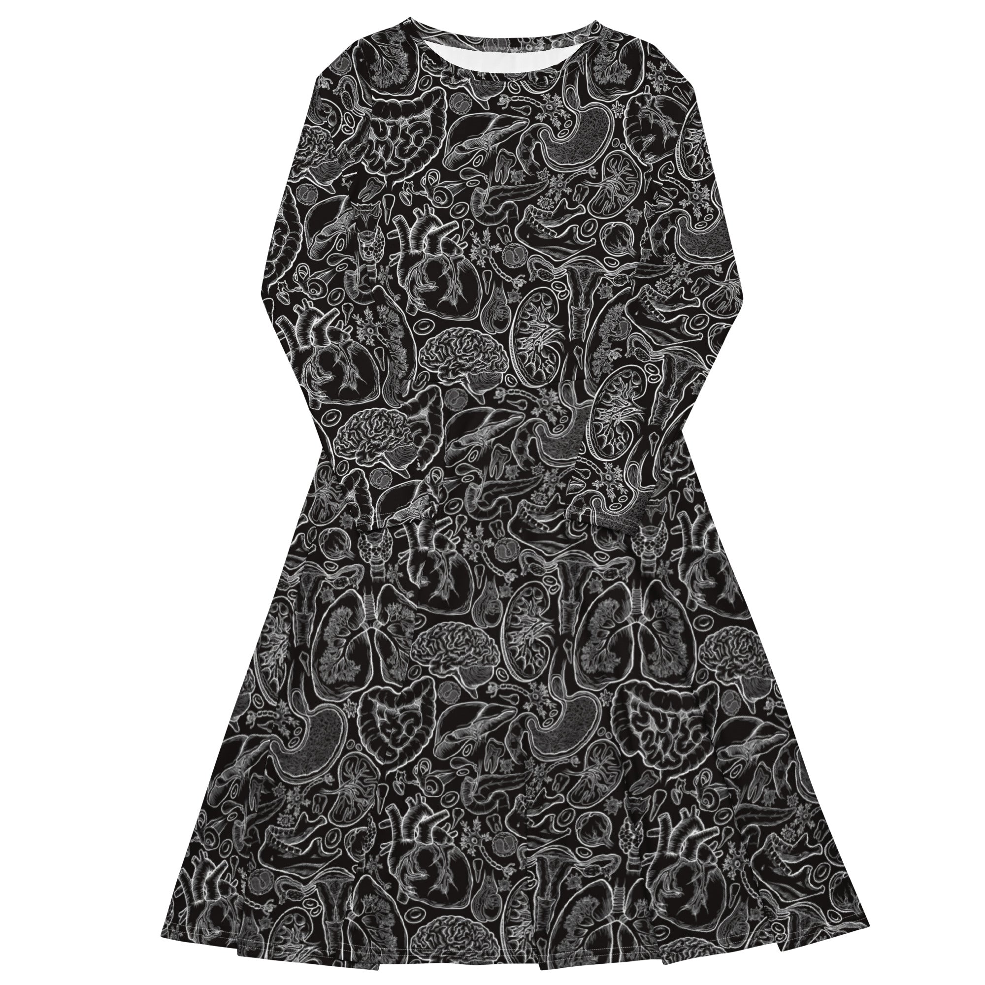 Nerdy Human Anatomy Black Long Sleeve Midi Dress